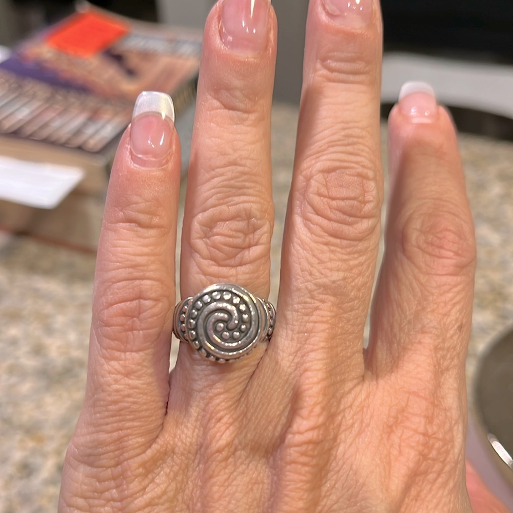 James Avery beaded tribal ring. I am not sure of the size either 4 or 4.5.